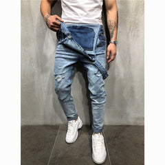 Men's Ripped Jeans Jumpsuits Hi Street Distressed Denim Bib Overalls Pants