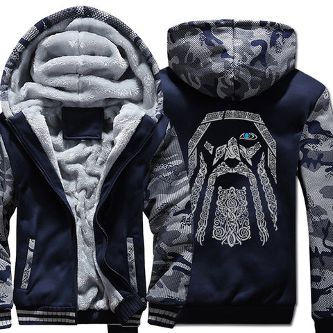 winter sweatshirt raglan print jacket tracksuit Odin Vikings hoodies for men 2018 new fashion wool liner Camouflage sleeve coats