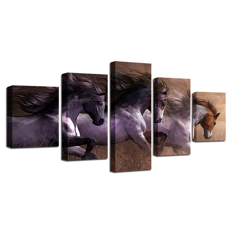 Modern Canvas Paintings Living Room Wall Art Modular HD Prints Pictures 5 Pieces Animal Horses Race Posters Home Decor Framework