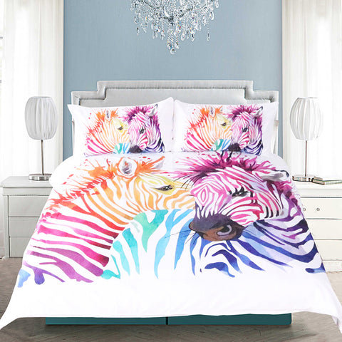 BeddingOutlet Safari Zebra Bedding Set Printed Duvet Cover Set Colored Animal Bed Cover Pillow Case Twin Full Queen King Home