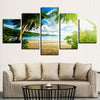 Image of Canvas Paintings Home Decor Framework Wall Art 5 Pieces Blue Sky Beach Palm Trees Seascape Pictures Living Room HD Prints Poster