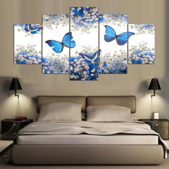 Blue Butterfly and Flower Wall Art Canvas Print