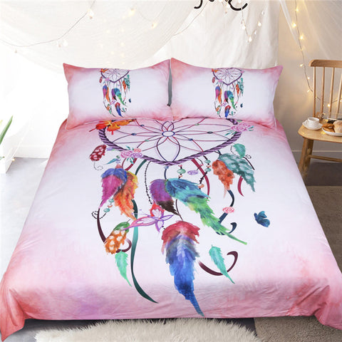 Heart Dreamcatcher Pink and Blue Duvet Cover Set - DelightedStore