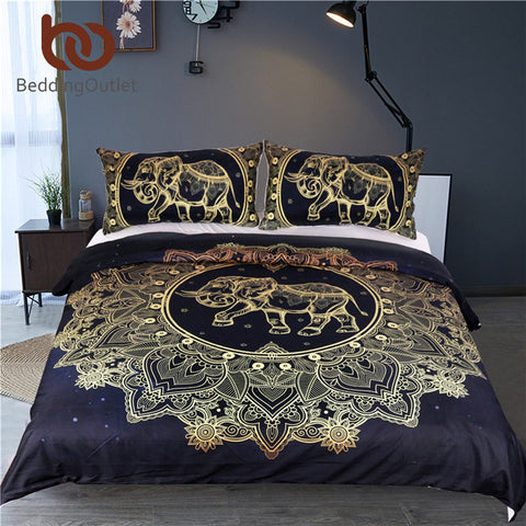 Golden Elephant Flower Duvet Cover Set - DelightedStore