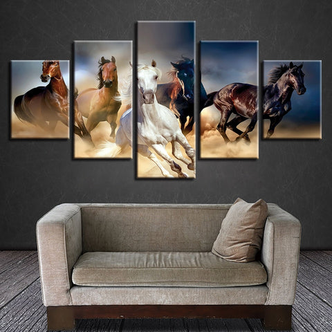 Canvas Printed Scenery Paintings 5 Pieces Animals Horse Running Very Fast Modular Pictures Living Room Wall Art Home Decor Frame