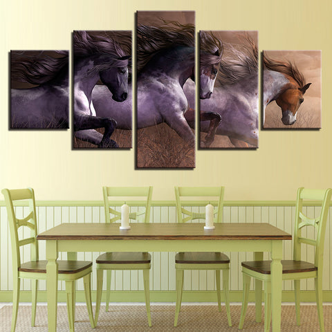 Modern Canvas Paintings Living Room Wall Art Modular HD Prints Pictures 5 Pieces Animal Horses Race Posters Home Decor Framework