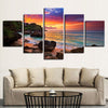 Image of Canvas Wall Art Pictures 5 Pieces Sunset Glow Paintings Home Decor Living Room HD Prints Beach Waves Seascape Posters Framework