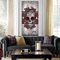 Skull with red flower Wall Art Canvas Print