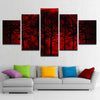 Image of Canvas Painting Home Decor HD Prints Tree Poster 5 Piece Red Moon Sky Psychedelic Forest Pictures Living Room Wall Art Framework