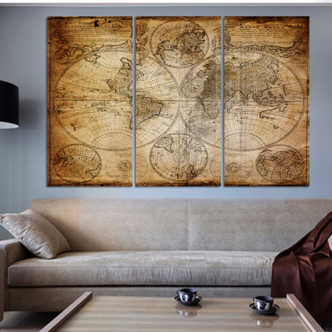 Wall Artwork Modular Poster Home Decor 3 Pieces Old World Map Framework HD Printed Modern Canvas Living Room Pictures Painting 