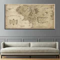 Canvas HD Prints Poster For Living Room Wall Art 1 Piece The Lord Of The Rings Map Painting Modern Home Decor Pictures Framework