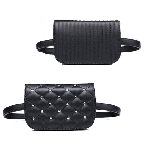 Black-White PU Leather Waist Pack Waist Belt Bag Pouch - DelightedStore