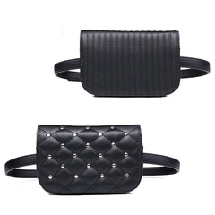 Black-White PU Leather Waist Pack Waist Belt Bag Pouch