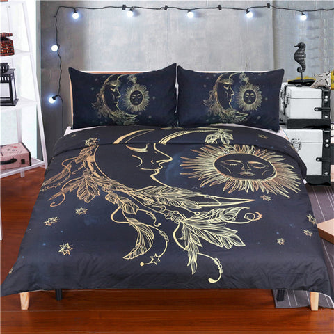 Gold Moon and Sun Duvet Cover Set - DelightedStore