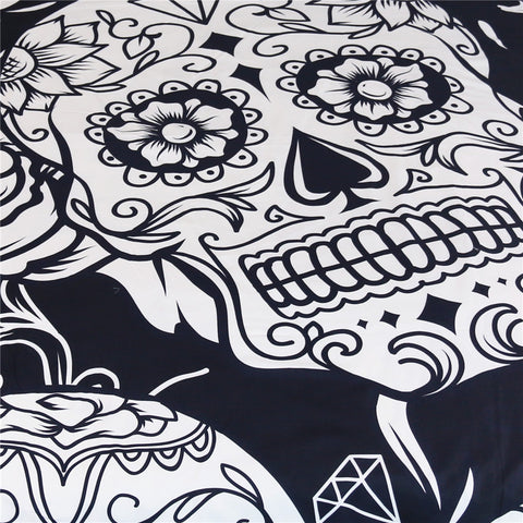 Black-White Rose Skull Duvet Cover Set - DelightedStore