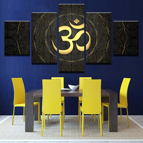 5 Piece Modern Canvas Wall Art Home Decoration For Living Room HD Prints Poster Buddha OM Yoga Painting Golden Symbol Pictures