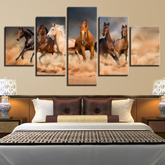 Six Horses Running Wall Art Canvas Print