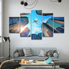 Image of City Buildings Aircraft Blue Sky Wall Art Canvas Print Decor - DelightedStore