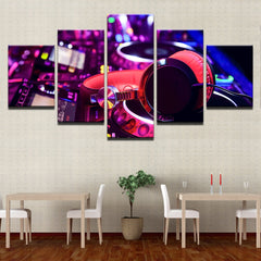 Canvas Paintings Home Decor Framework 5 Pieces DJ Music Instrument Mixer And Headphones Pictures Bar Posters Night Club Wall Art