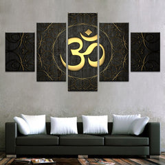 5 Piece Modern Canvas Wall Art Home Decoration For Living Room HD Prints Poster Buddha OM Yoga Painting Golden Symbol Pictures