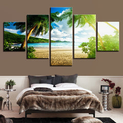 Canvas Paintings Home Decor Framework Wall Art 5 Pieces Blue Sky Beach Palm Trees Seascape Pictures Living Room HD Prints Poster