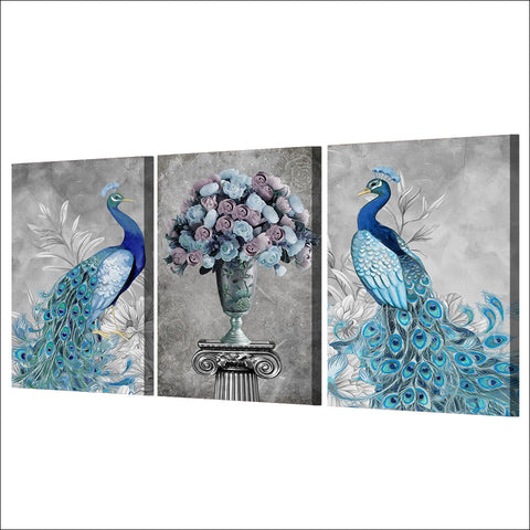 Frames Decor Canvas Art 3 Pieces Peacock Couple Painting HD Printed Flowers Modern Prints Wall Modular Picture Kids Room Poster