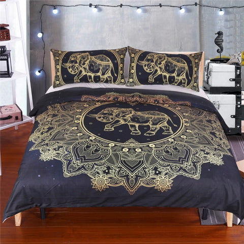 Golden Elephant Flower Duvet Cover Set - DelightedStore