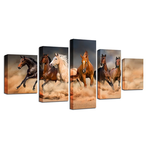 Canvas Paintings Wall Art Framework 5 Pieces Galloping Horses Poster HD Prints Running Steed Pictures For Living Room Home Decor