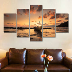 Canvas Painting Home Decoration Wall Art Pictures 5 Panel Ship Boat Sunset Seascape Painting Room HD Printed Poster Frame PENGDA