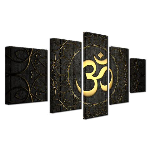 5 Piece Modern Canvas Wall Art Home Decoration For Living Room HD Prints Poster Buddha OM Yoga Painting Golden Symbol Pictures