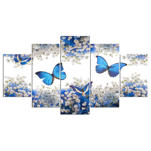 Blue Butterfly and Flower Wall Art Canvas Print - DelightedStore