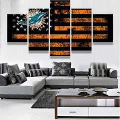 Miami Dolphins USA Flag Wall Art Canvas Print Decor - DelightedStore