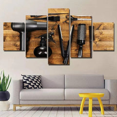 Hair Salon Hairstylist Tools Wood Wall Art Canvas Decor Printing