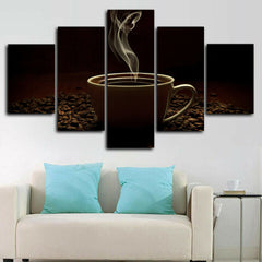 Hot Coffee Cup Beans Smoke Wall Art Canvas Decor Printing