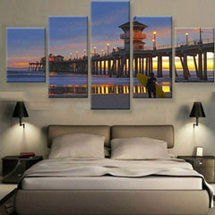 Huntington Beach Pier Sunset Wall Art Canvas Decor Printing