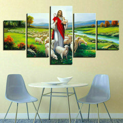 Jesus God Shepherd Flock Sheep Wall Art Canvas Decor Printing