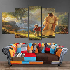 Jesus Guiding Small Child Christian Wall Art Canvas Decor Printing