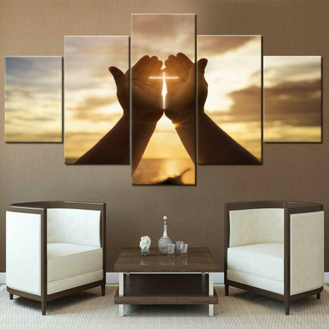 Jesus Hands Prayer Cross Wall Art Canvas Decor Printing