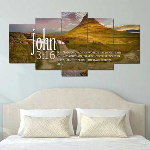 John 3-16 Bible Verse Christian Landscape Wall Art Canvas Decor Printing