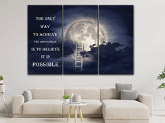 Ladder to The Moon Impossible Quote Motivation Wall Art Canvas Print Decor