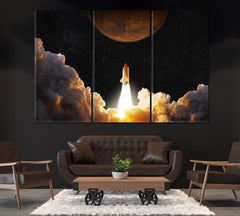 Launching Spacecraft Shuttle Wall Art Canvas Print Decor-3Panels