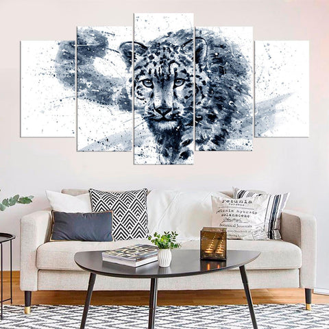 Leopard Watercolor Black and White Animals Wall Art Canvas Decor Printing