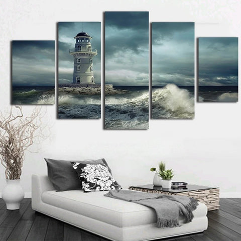 Lighthouse Rough Seas Storm Wall Art Canvas Decor Printing