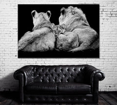 Lion Family in Black And White Wall Art Canvas Print Decor-1Panel