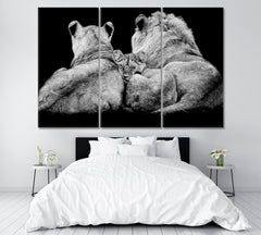 Lion Family in Black And White Wall Art Canvas Print Decor-3Panels