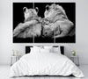 Image of Lion Family in Black And White Wall Art Canvas Print Decor-3Panels