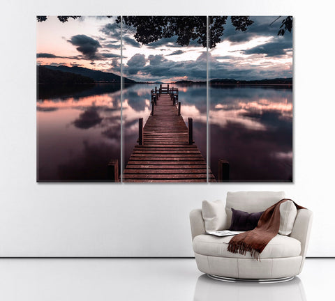 Long Wooden Bridge Pier Wall Art Canvas Print Decor-3Panels