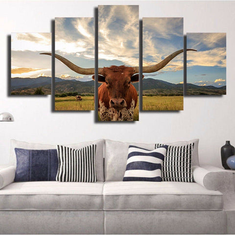 Longhorn Cattle Ox Cow Wall Art Canvas Decor Printing