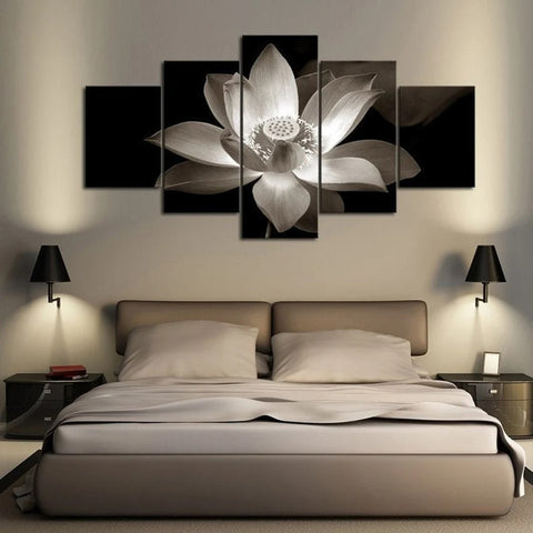 Lotus Flower Black and White Wall Art Canvas Decor Printing