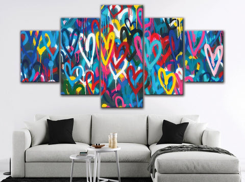 Love Colorful Hearts Graffiti Wall Art Canvas Decor Printing